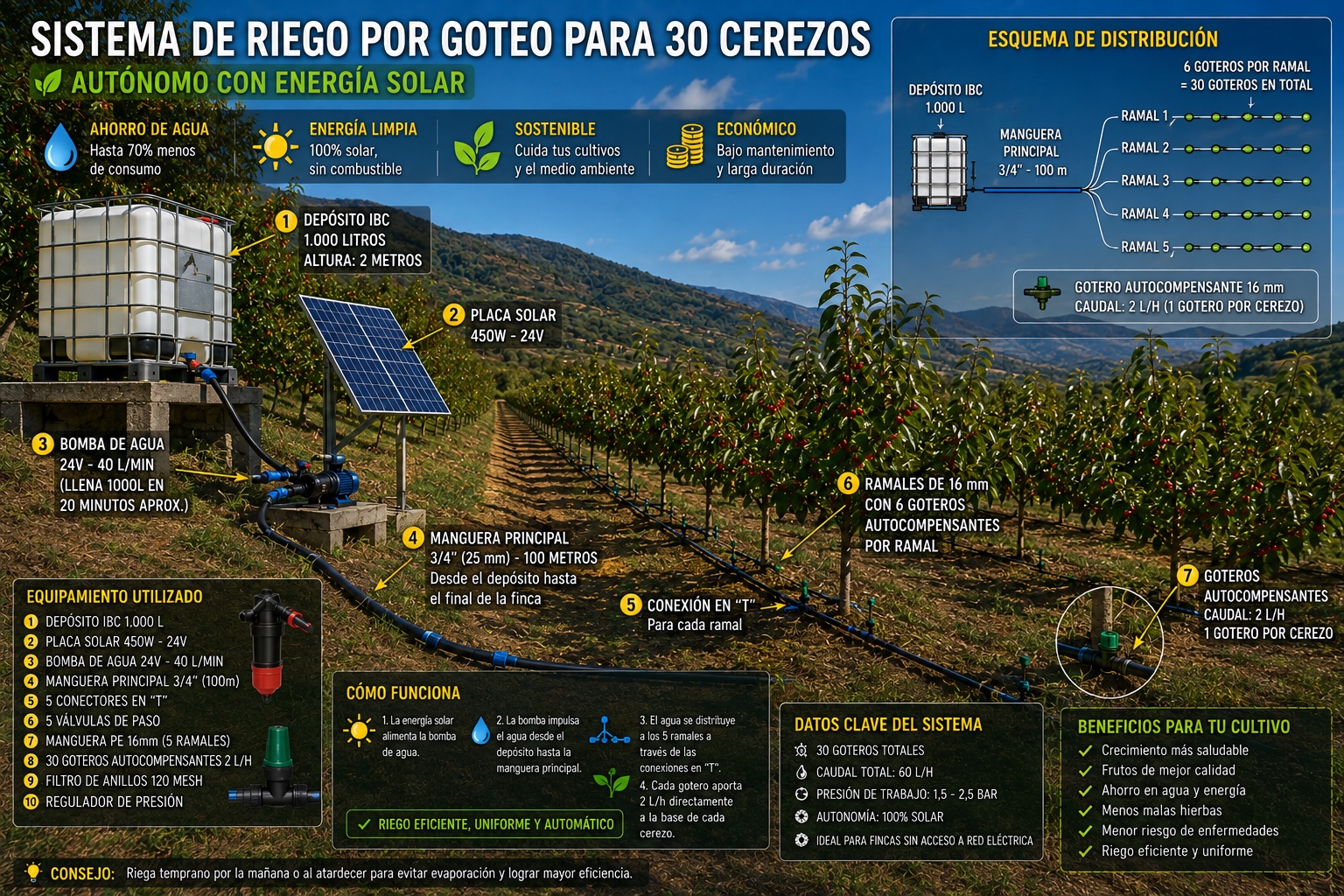 Finca con 30 cerezos y sistema de riego por goteo
